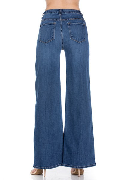 Women High Rise Waist Western Wide Leg jeans Baggy Denim Pants Zarnesh