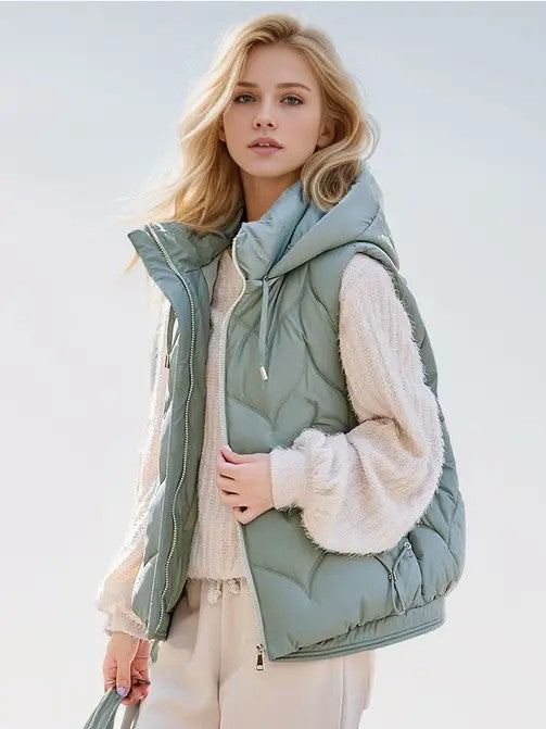 Women High Quality Down Fill Quilted Puffer Vest with Hoodie Zarnesh