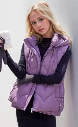 Women High Quality Down Fill Quilted Puffer Vest with Hoodie Zarnesh
