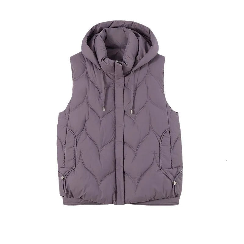 Women High Quality Down Fill Quilted Puffer Vest with Hoodie Zarnesh
