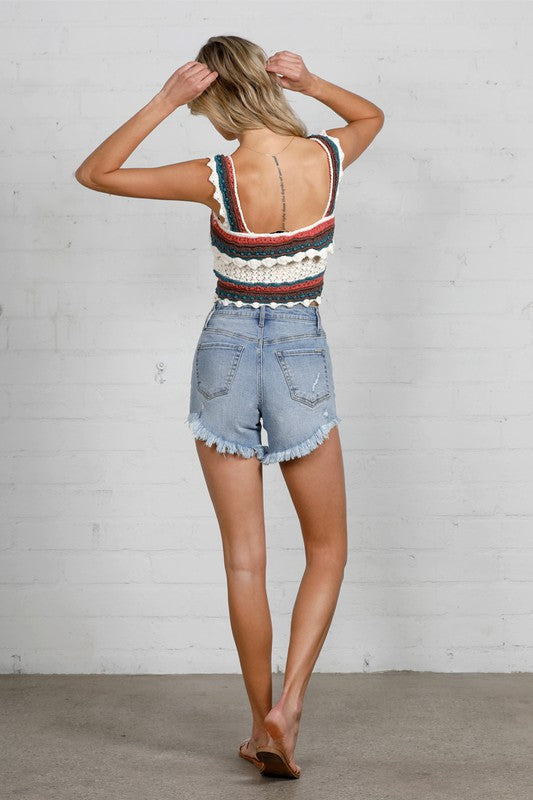 Women High Rise Distressed Premium Light Wash Shorts | Zarnesh