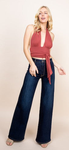 Women High Rise Waist Western Wide Leg jeans Baggy Denim Pants Zarnesh