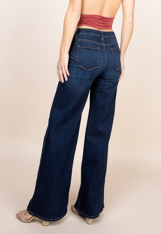 Women High Rise Waist Western Wide Leg jeans Baggy Denim Pants Zarnesh