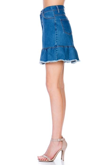 Women High Waisted A Line Ruffle Hem Denim Mini Skirt Zarnesh
