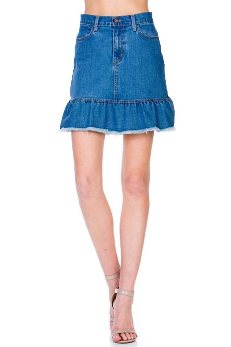 Women High Waisted A Line Ruffle Hem Denim Mini Skirt Zarnesh