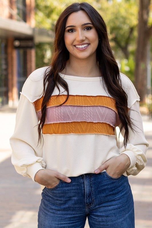 Women Knit Patchwork Drop Shoulder Sleeve Sweatshirts Zarnesh