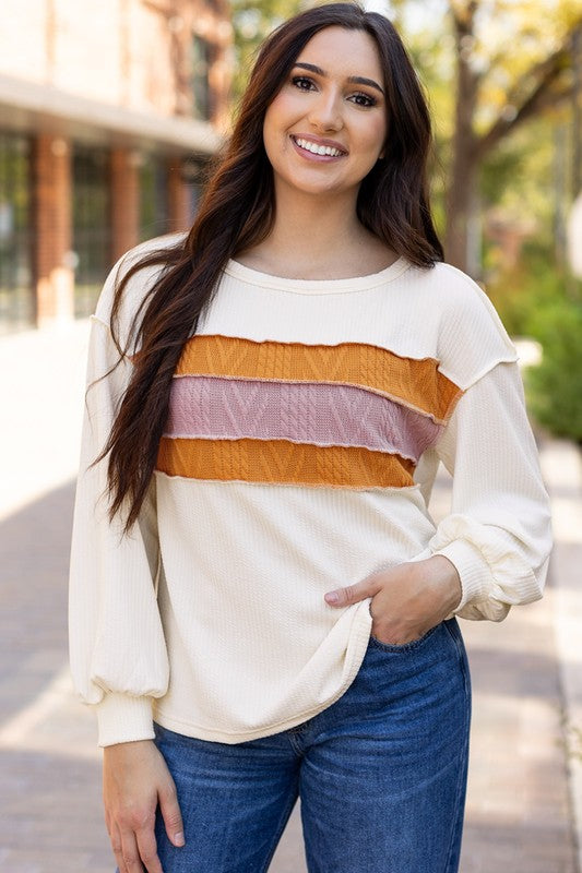 Women Knit Patchwork Drop Shoulder Sleeve Sweatshirts Zarnesh