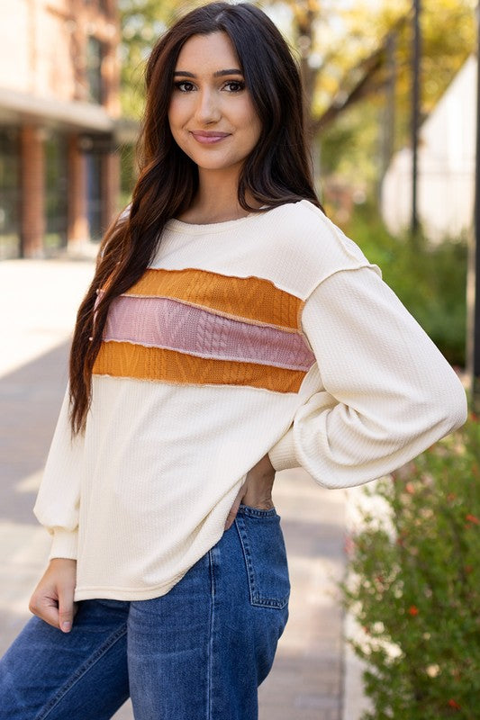 Women Knit Patchwork Drop Shoulder Sleeve Sweatshirts Zarnesh