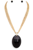 Women’s Large Oval Stone Pendant Multi Chain with Earrings | Zarnesh