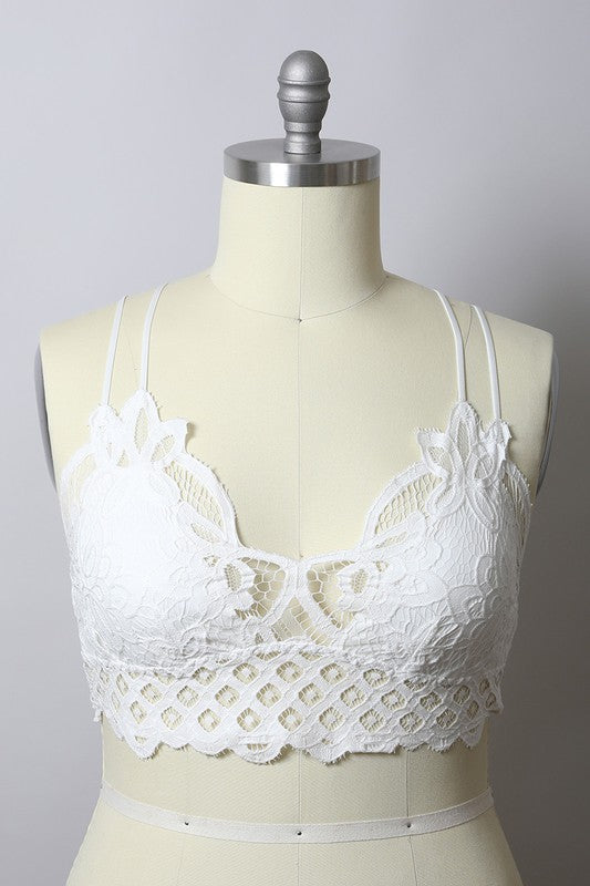 Women X Large Padded Crochet Lace Lined Longline Bralette Zarnesh