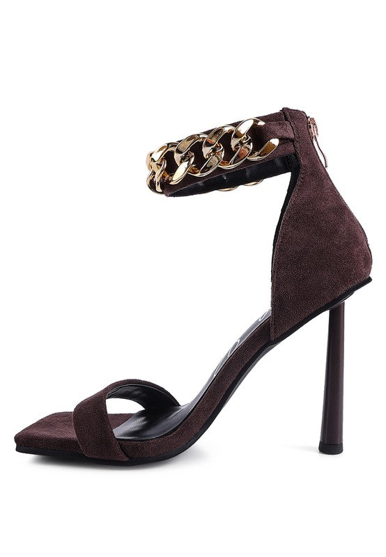 Women Last Sip Heeled Faux Suede Chain Strap Sandal | Zarnesh