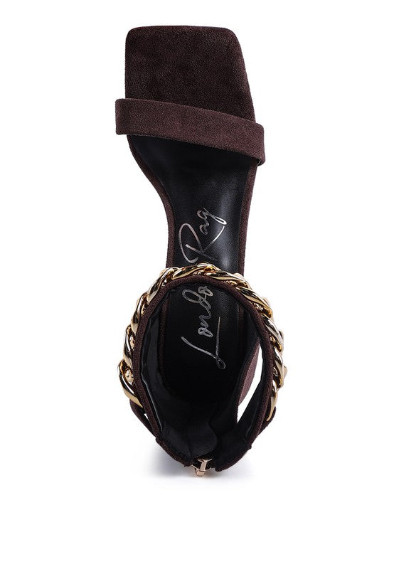 Women Last Sip Heeled Faux Suede Chain Strap Sandal | Zarnesh