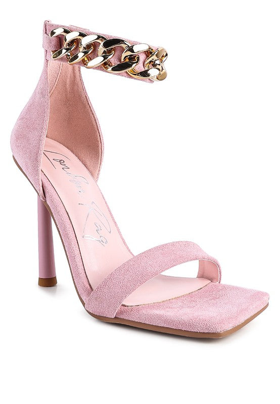 Women Last Sip Heeled Faux Suede Chain Strap Sandal | Zarnesh