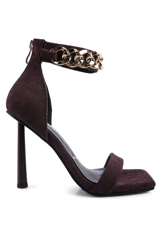 Women Last Sip Heeled Faux Suede Chain Strap Sandal | Zarnesh