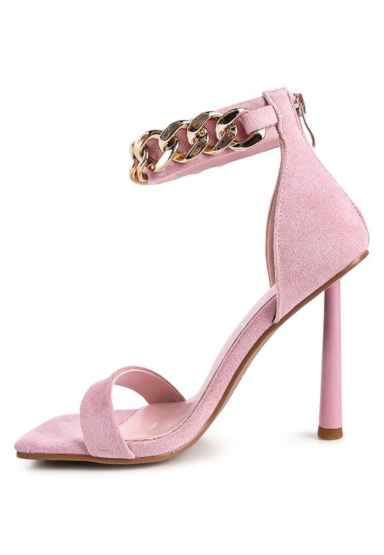 Women Last Sip Heeled Faux Suede Chain Strap Sandal | Zarnesh