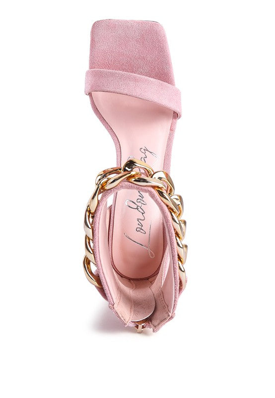 Women Last Sip Heeled Faux Suede Chain Strap Sandal | Zarnesh