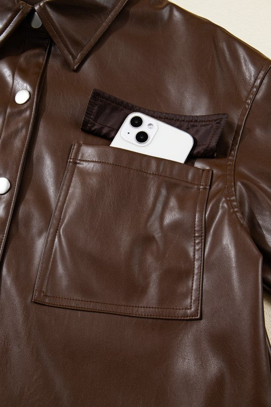Women’s Leather Drawstring Faux Hem Pocketed Jacket | Zarnesh