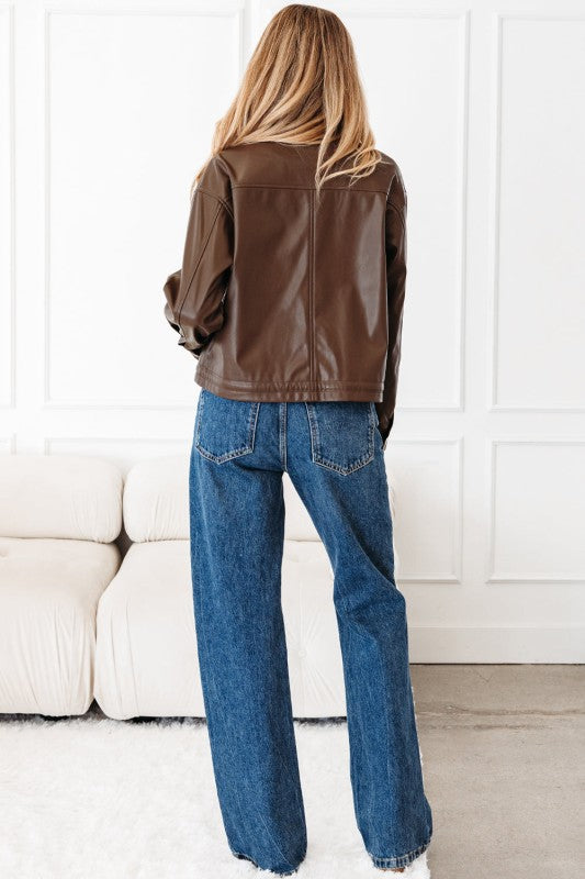 Women’s Leather Drawstring Faux Hem Pocketed Jacket | Zarnesh