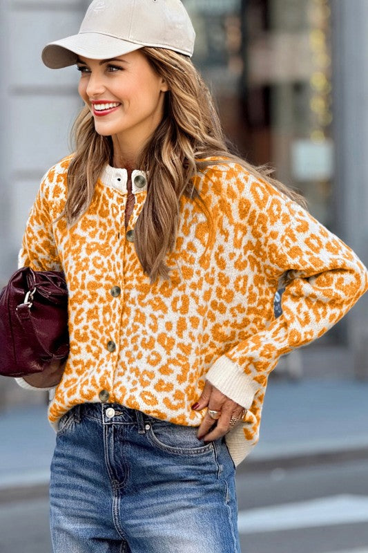 Women's Leopard Drop Shoulder Chunky Cardigan Sweater | Zarnesh