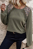 Women Leopard Print Crochet Patchwork Rib Knit Sweatshirts Zarnesh