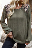 Women Leopard Print Crochet Patchwork Rib Knit Sweatshirts Zarnesh