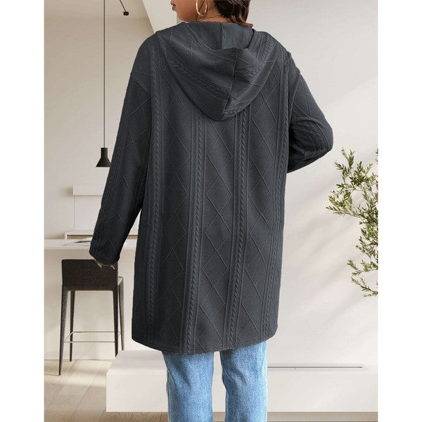 Women's Long Cardigans Cable Knitted Open Front | Zarnesh