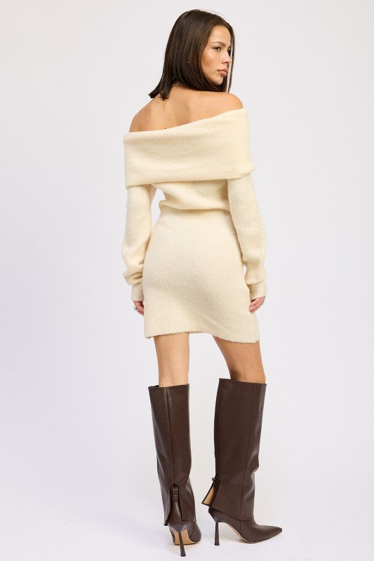 Women’s Long Sleeve Off-Shoulder Mini Knit Dress | Zarnesh