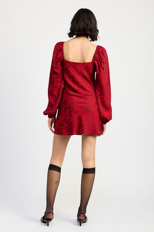 Women Long Sleeve Fully Lined Slight Stretch Lace Mini Dress Zarnesh