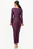 Women Long Sleeve Full Length Shiny Tricot Overlap Long Dress Zarnesh