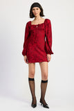 Women Long Sleeve Fully Lined Slight Stretch Lace Mini Dress Zarnesh