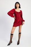 Women Long Sleeve Fully Lined Slight Stretch Lace Mini Dress Zarnesh
