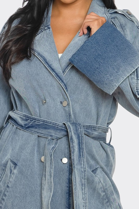 Women’s Longline Denim Belted Trench Coat | Zarnesh