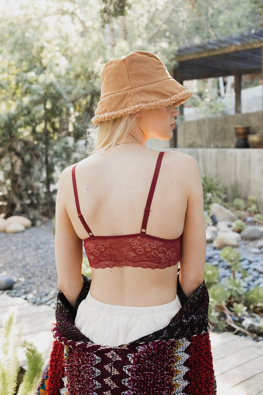 Women Velvet Longline Lace Pullover Adjustable Straps Bralette Zarnesh