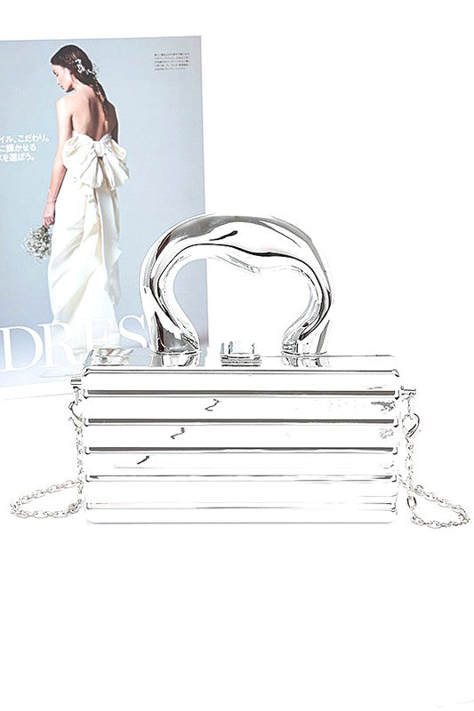 Women Luxury Metallic Top Handle Acrylic Box Clutch Bag Zarnesh