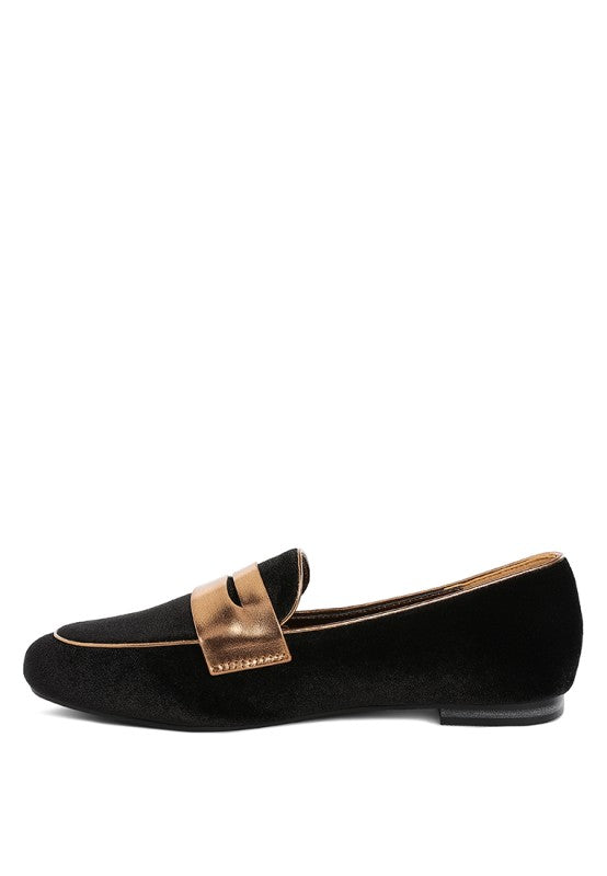 Women Malta Penny Strap Velvet Flat Heel Loafers | Zarnesh