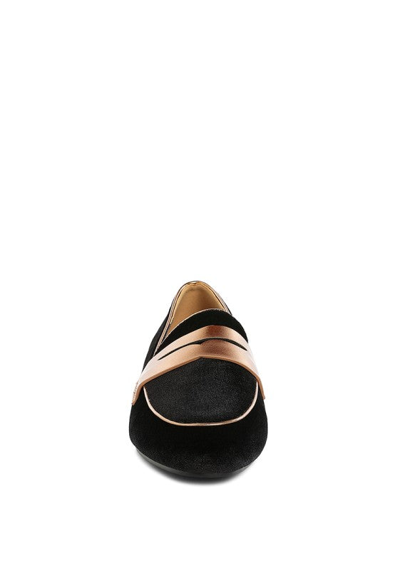 Women Malta Penny Strap Velvet Flat Heel Loafers | Zarnesh
