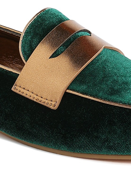 Women Malta Penny Strap Velvet Flat Heel Loafers | Zarnesh