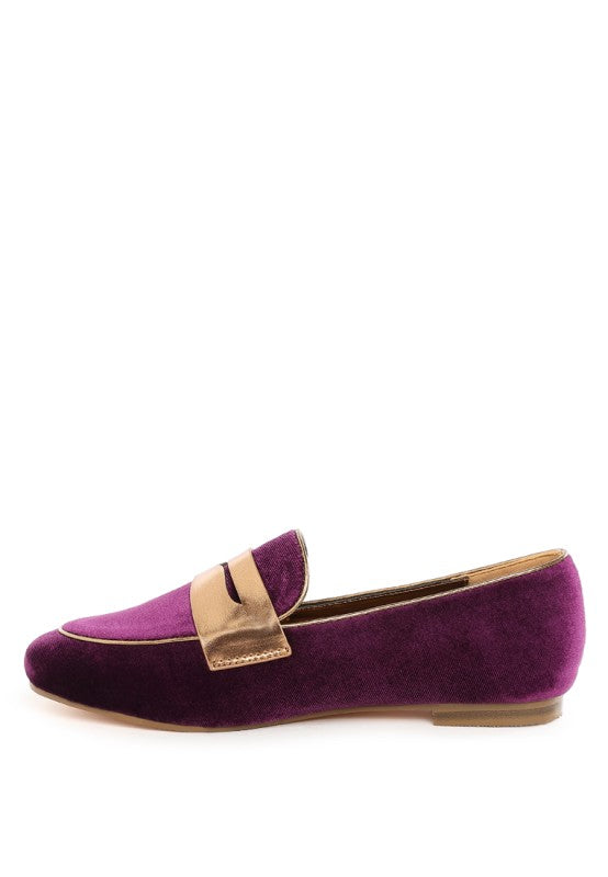 Women Malta Penny Strap Velvet Flat Heel Loafers | Zarnesh