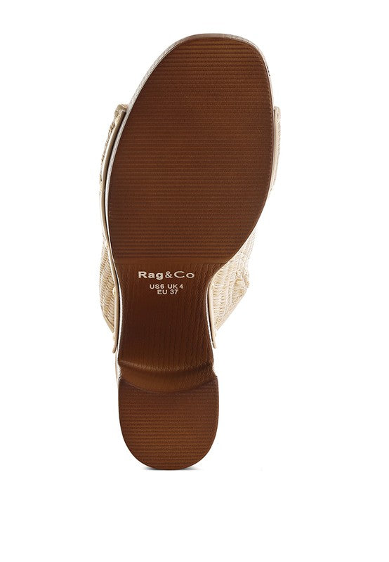 Women Marengo Raffia Wooden Clogs Flatform Block Heel | Zarnesh