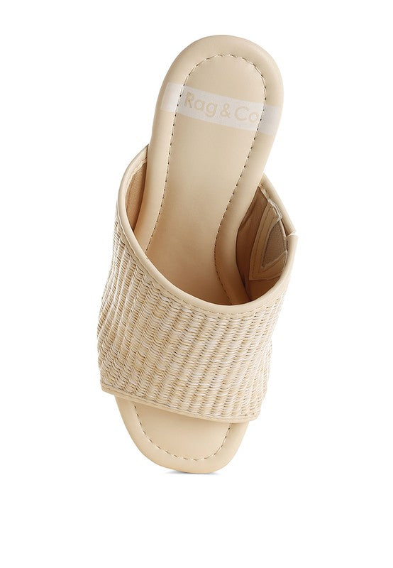 Women Marengo Raffia Wooden Clogs Flatform Block Heel | Zarnesh