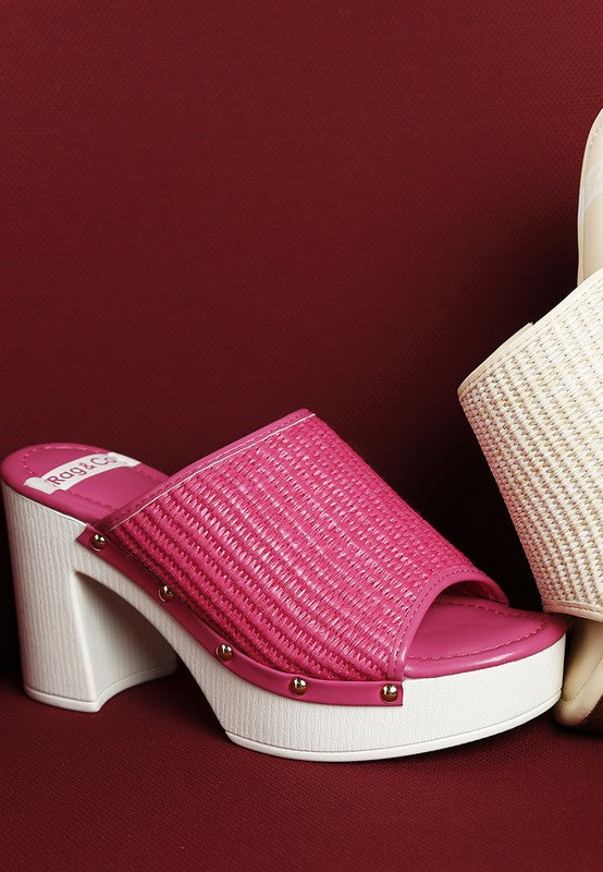Women Marengo Raffia Wooden Clogs Flatform Block Heel | Zarnesh