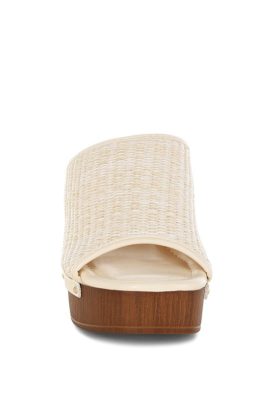 Women Marengo Raffia Wooden Clogs Flatform Block Heel | Zarnesh