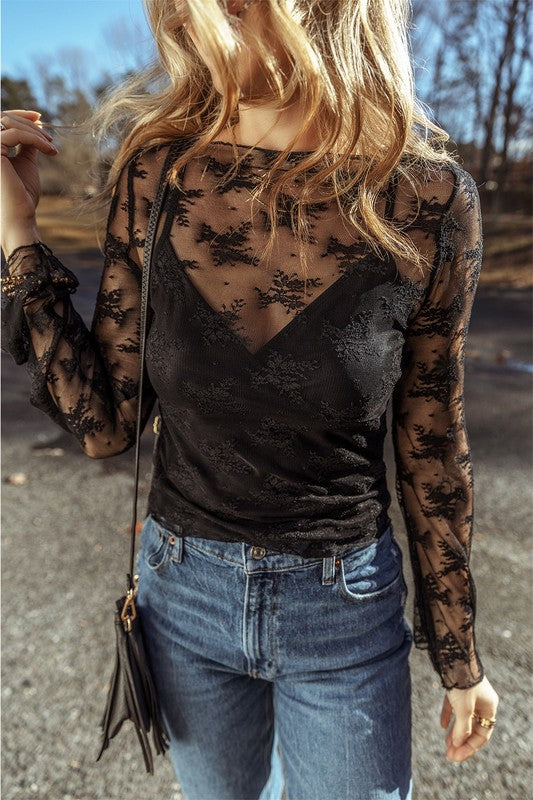 Women Mesh Crochet Patchwork Slim Fit Blouse Tops | Zarnesh