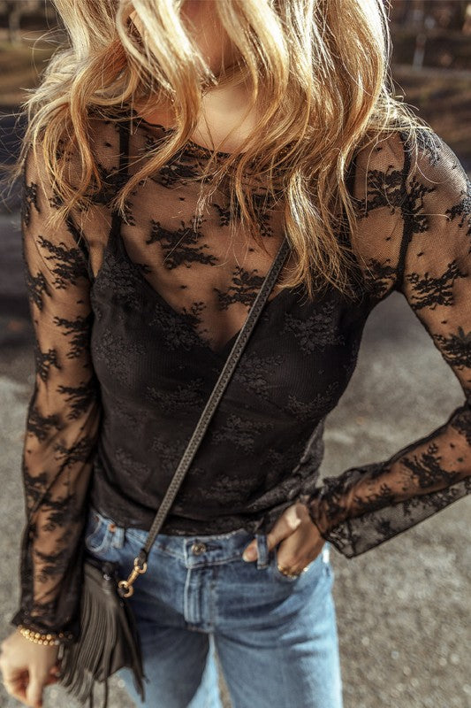 Women Mesh Crochet Patchwork Slim Fit Blouse Tops | Zarnesh