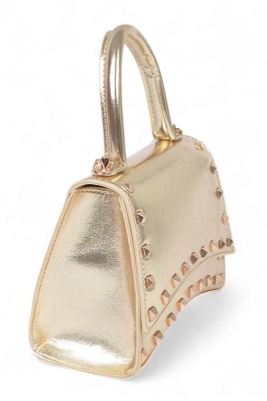 Women’s Metallic Faux Leather Studded Handle Swing Bag | Zarnesh