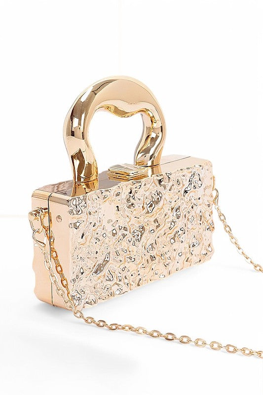 Women Metallic Top Handle Chain Strap Acrylic Box Clutch Bag Zarnesh