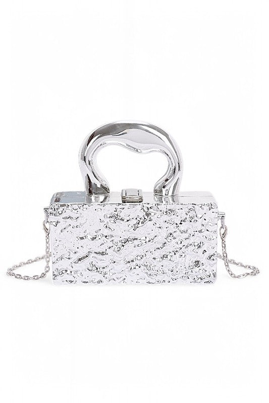 Women Metallic Top Handle Chain Strap Acrylic Box Clutch Bag Zarnesh
