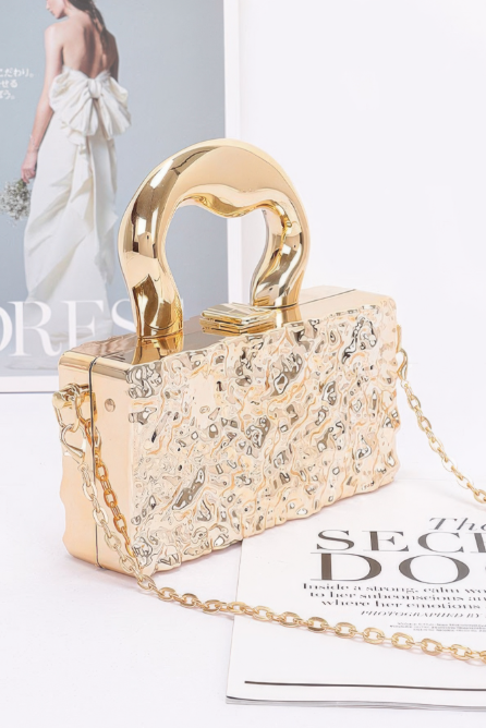 Women Metallic Top Handle Chain Strap Acrylic Box Clutch Bag Zarnesh