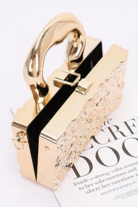 Women Metallic Top Handle Chain Strap Acrylic Box Clutch Bag Zarnesh