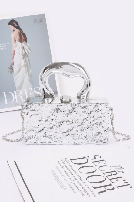 Women Metallic Top Handle Chain Strap Acrylic Box Clutch Bag Zarnesh